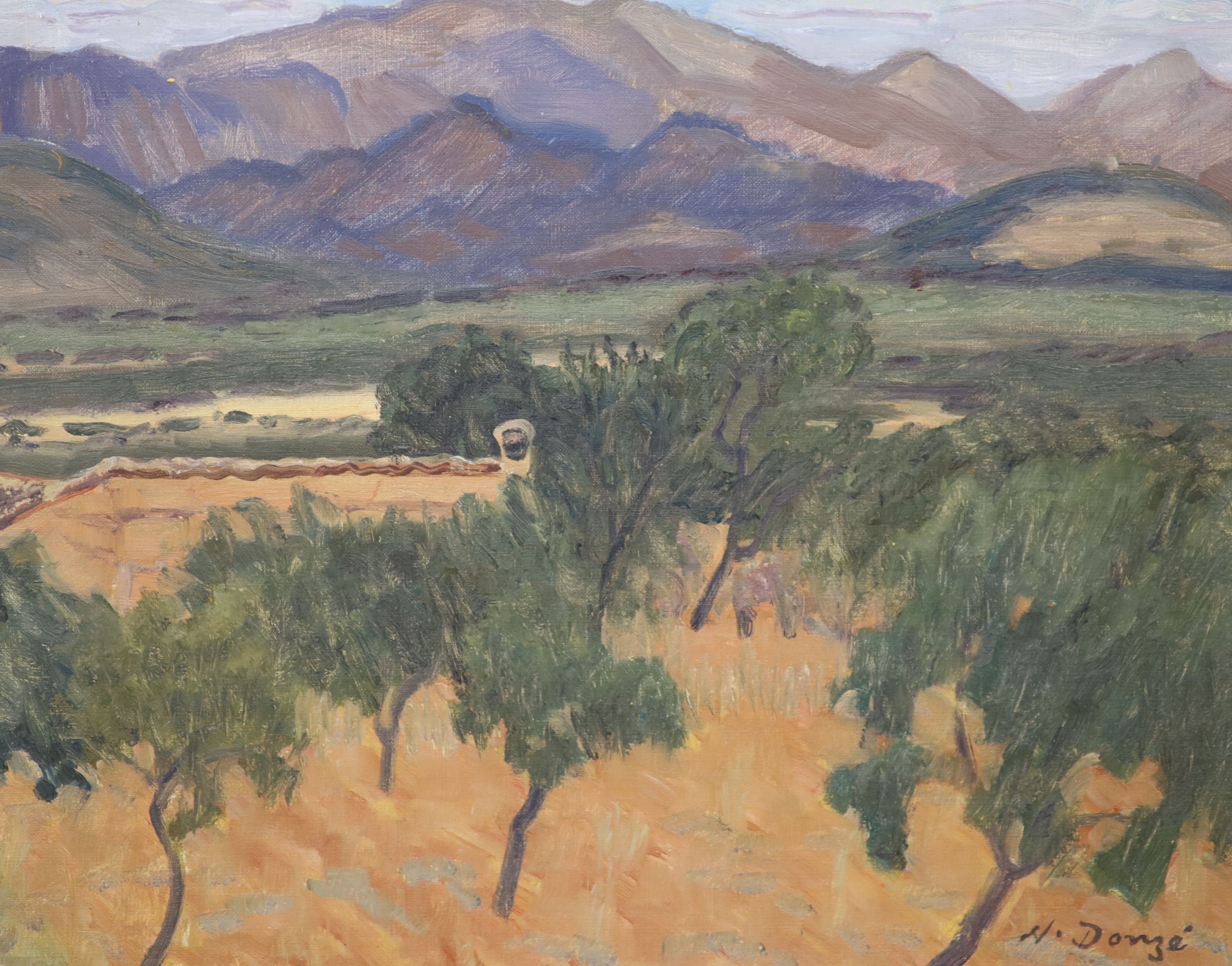 Numa Donze (1885-1952), oil on canvas, Olive trees in a landscape, signed, 44 x 55cm.